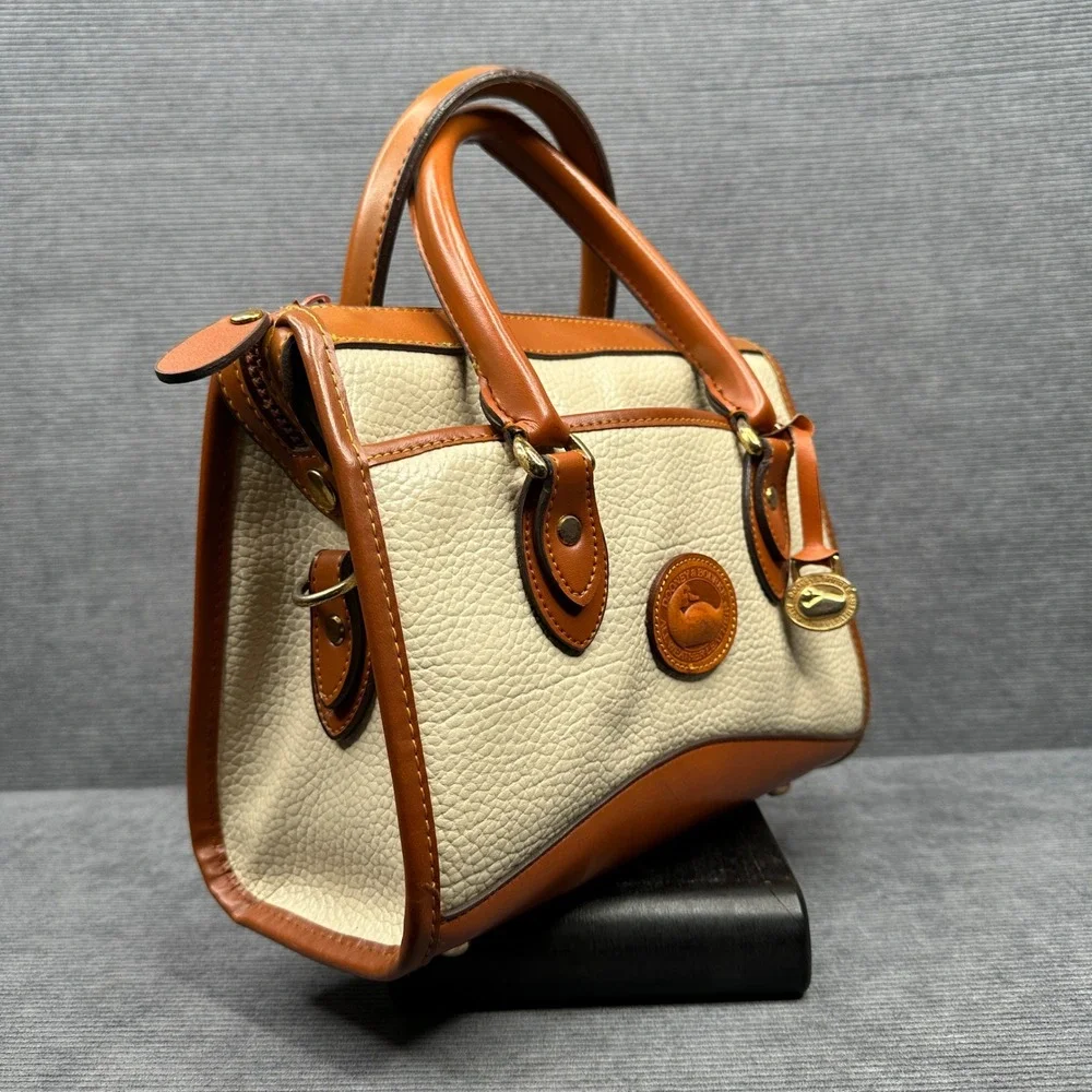 Dooney & Bourke Vintage All Weather Leather Satchel Cream Tan Doctor Bag Handbag